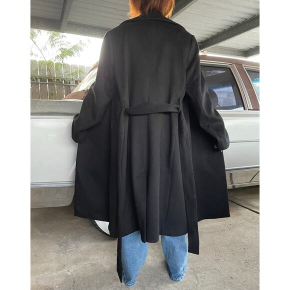 🔥H&M Wool Blend Black Overcoat Belted Stylish Old Money Minimalist Women Sz 10 - Picture 6 of 16